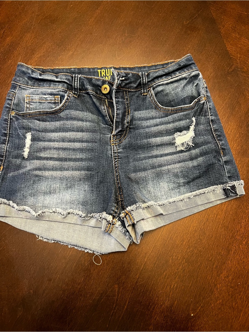 True Craft Washed Blue Distressed Denim Shorts